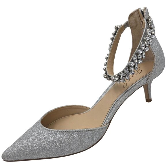 Jewel Badgley Mischka Womens 7.5 Silver Robles Crystal Kitten Heels Evening Pump - Picture 13 of 13